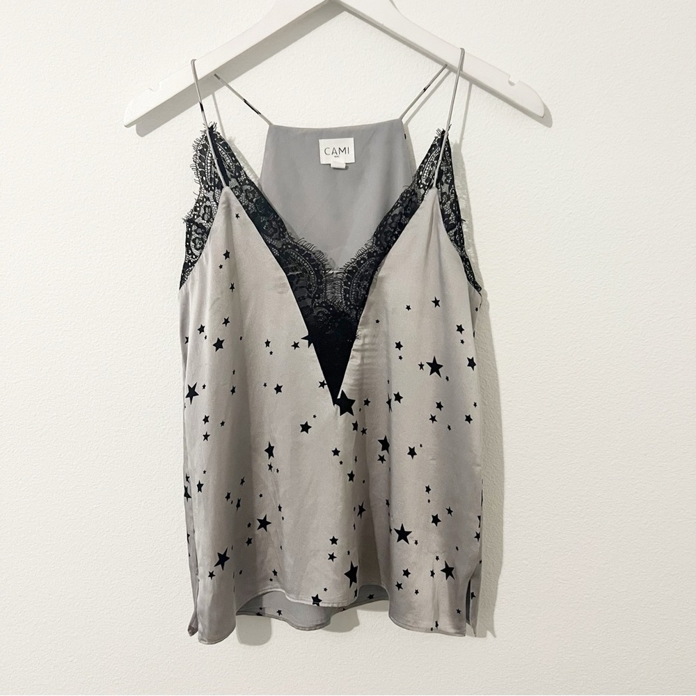 Cami NYC Star Print Gray Silk Lace Tank Top Size Small S